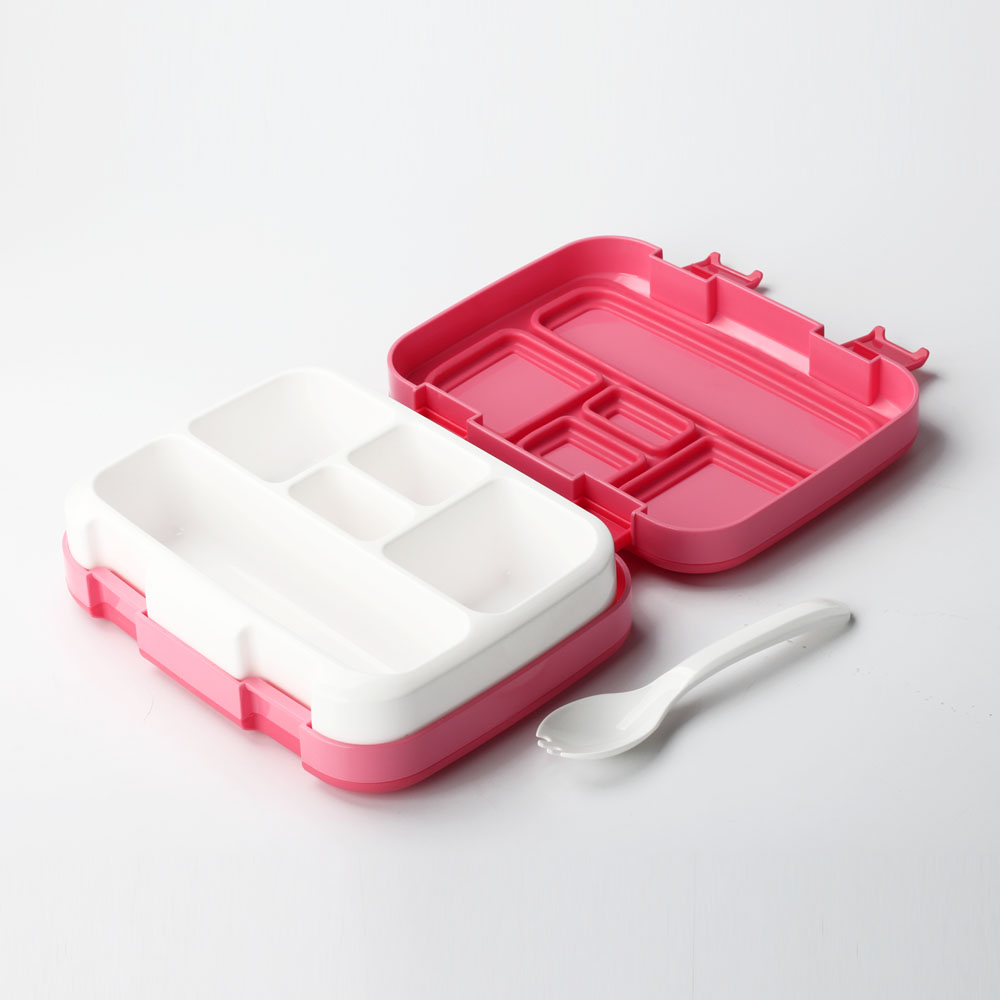 Plastic Lunch Box with 5 Compartment with water bottle and bag one set