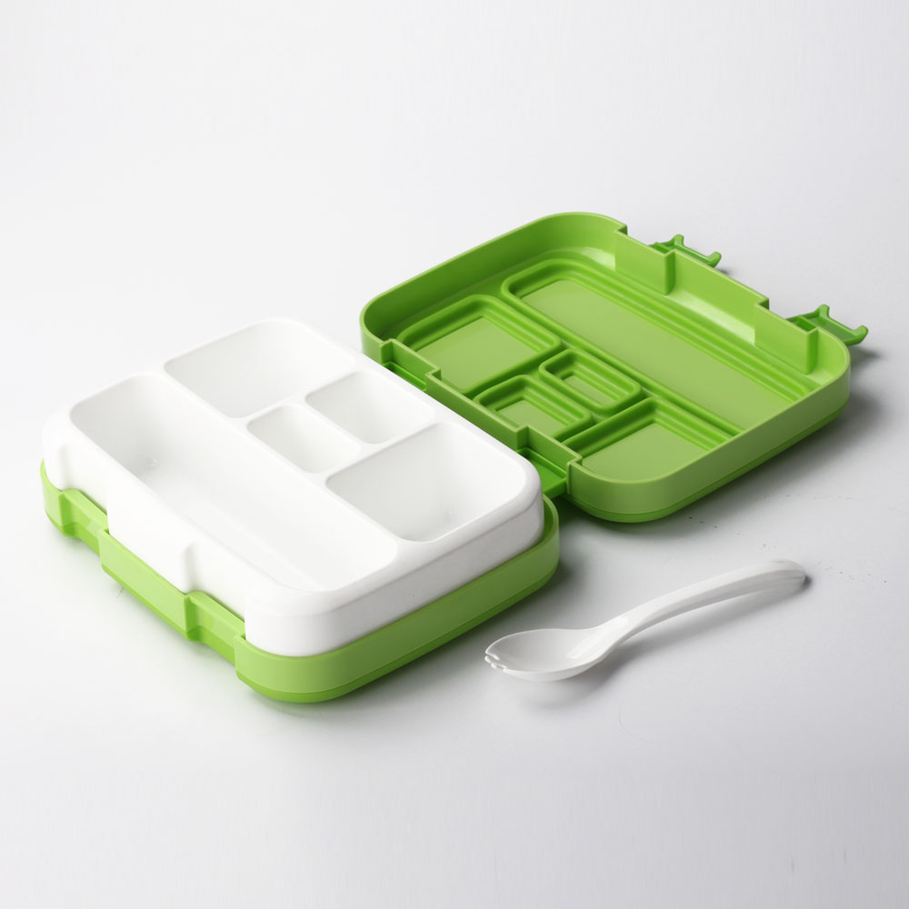 Plastic Lunch Box with 5 Compartment with water bottle and bag one set