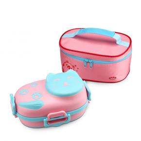 Y010 Little Cat Grid Lunch Box and Bowl With Cutlery